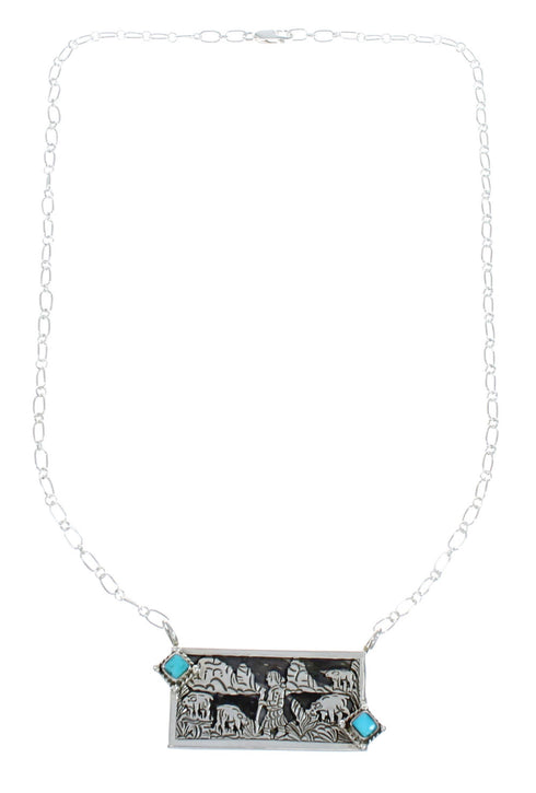 Native American Sterling Silver Story Teller Turquoise Necklace NN20163